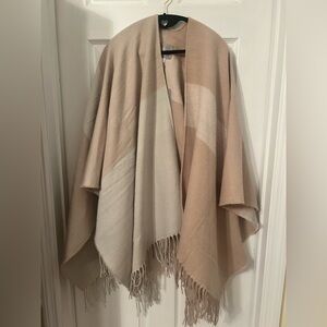 NWT Soia & Kyo Tan and Cream Striped Acrylic Poncho Shawl